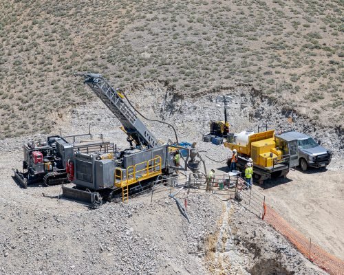 Drone shot of drill rig on a mountain
